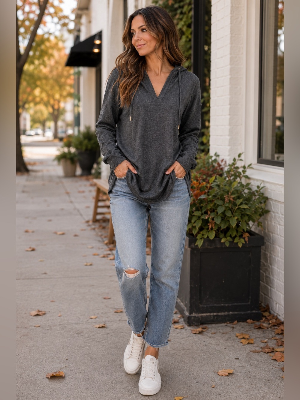 Skinnygirl Sammi Gray Oversized Hoodie Raw Edge Pullover Soft Stretch Med NWOT